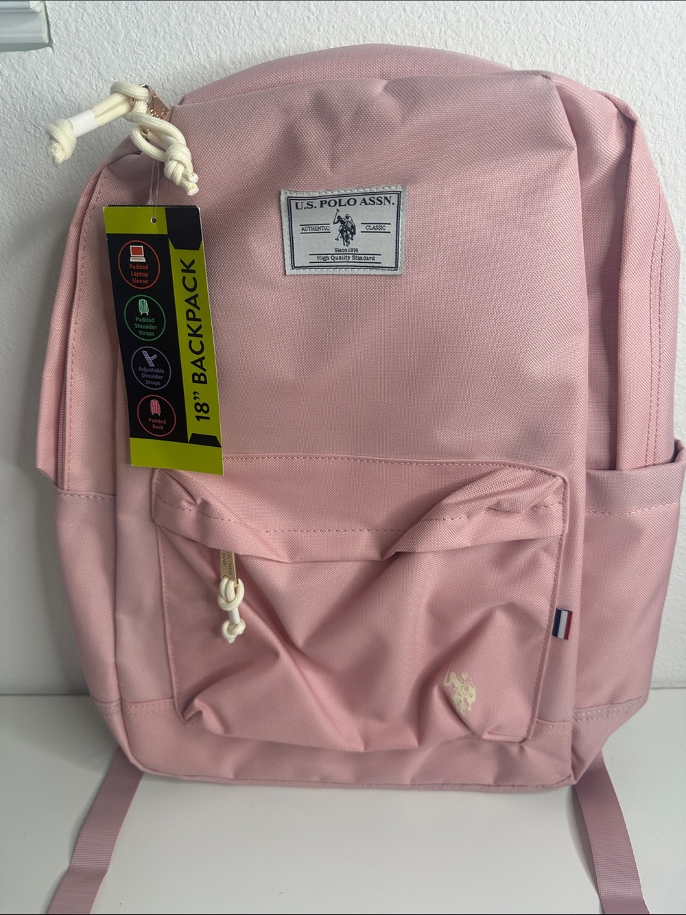 U.S. Polo Assn. Light Pink Backpack with Rope Zipper Pulls